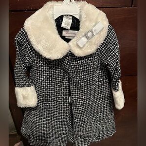 Nina Black and White Kids Coat with Faux Fur Trim & Dress